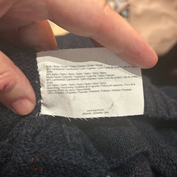 Vtg Esprit Men's Lambswool Hoodie Full Zip Navy Sz L Pockets Cozy Cabincore Ski - Picture 9 of 9